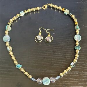 Elegant Gold and Blue Beaded Jewelry Set *HANDMADE*
